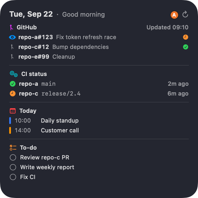 A dark widget showing only the work account.